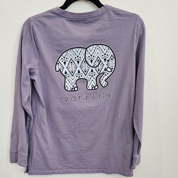 Ivory Ella Lavender Purple Elephant Graphic Long Sleeve T-Shirt Size Small - Picture 2 of 10